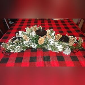 National Tree Company Festive Green  Holiday 3 Candle  Centerpiece